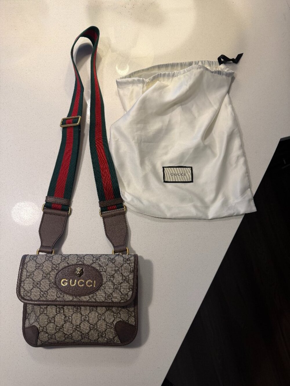 Gucci Small GG Supreme Web Neo Vintage Double Flap Messenger Bag